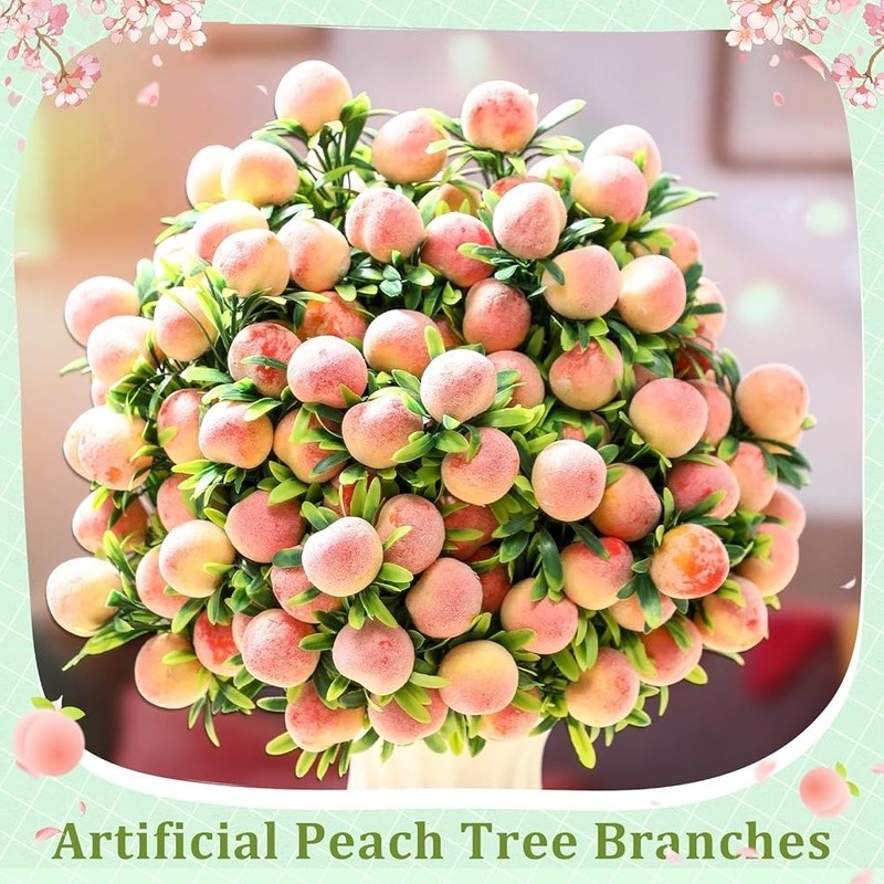 Artificial Peach Branches Set 10pcs Lifelike Fruit Decor Home Wedding Party New