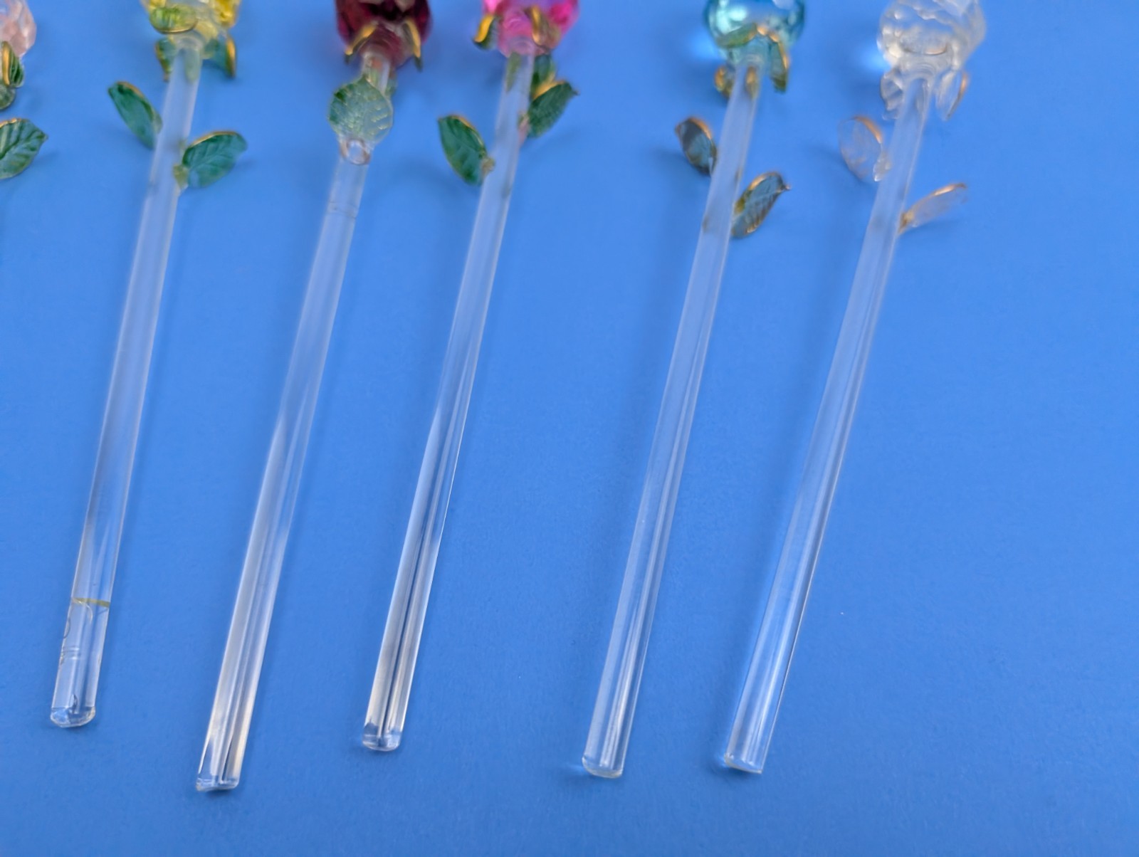 Set of 6 Exquisite Glass Stem Roses for Floral Bouquet