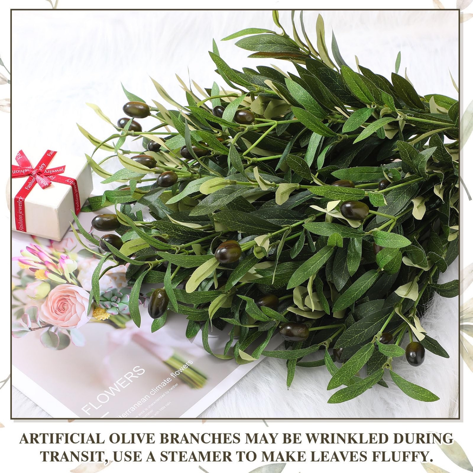 6 Pcs 18” Artificial Olive Branches for Vases Faux Olive Branches Silk Plant