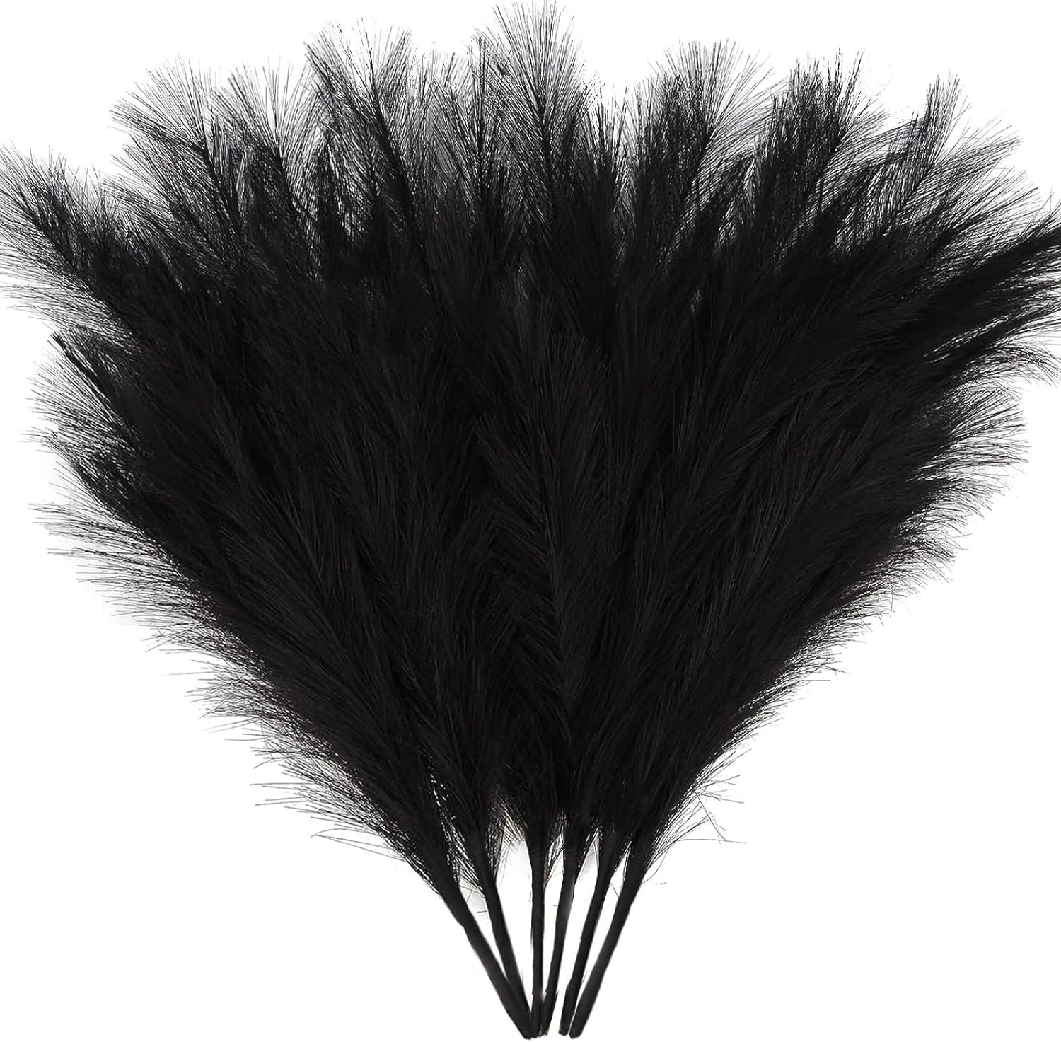 6-Pcs 17″ Black Pampas Grass Faux Pompas Fluffy Artificial Fake Flower Gothic De