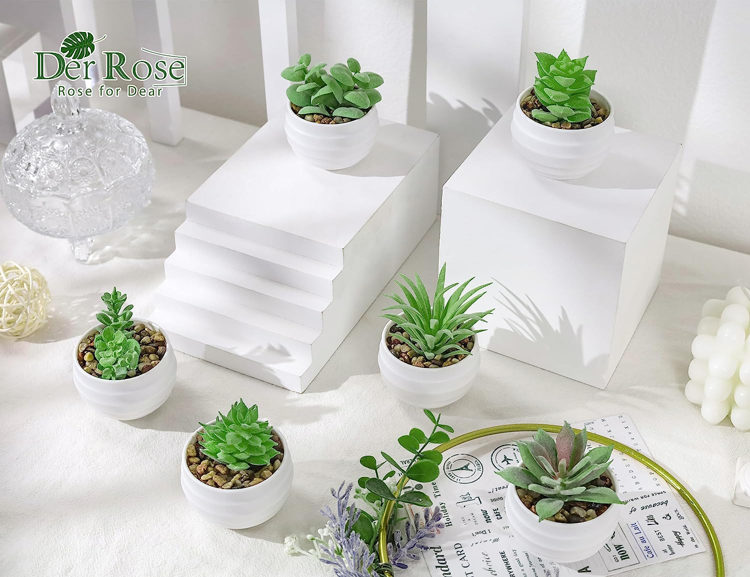 Set of 6 Succulents Plants Artificial in Pots Small Fake Plants for Bedroom Aest