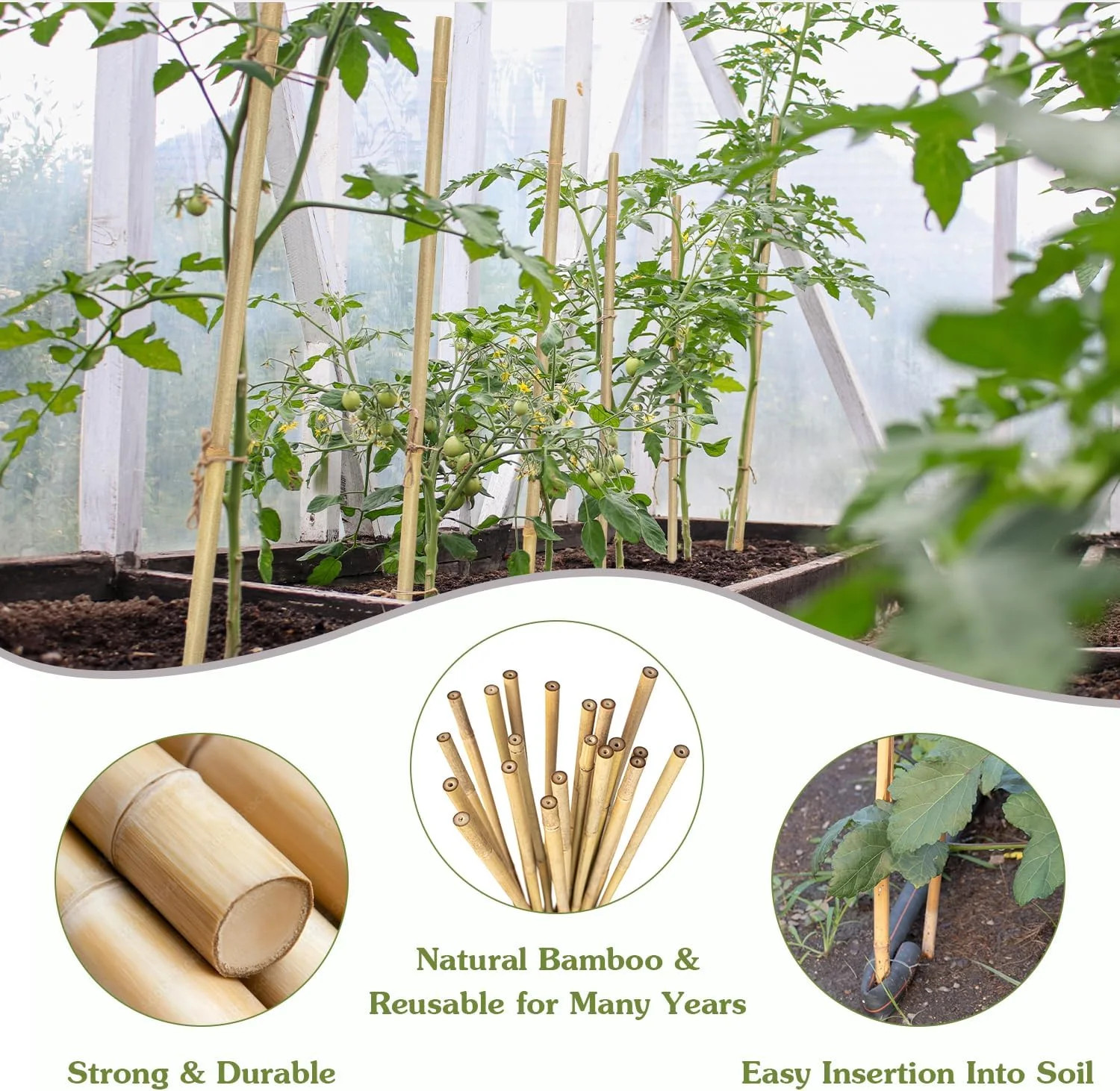 Plant Stakes 18inch, 20Pcs Natural Bamboo Sticks Garden Stakes, HAINANSTRY Plant