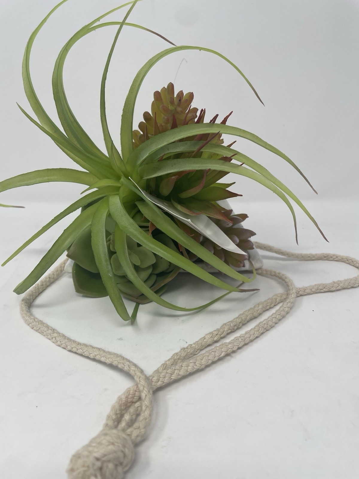 New Hanging Faux Succulent Arrangement Marble Triangle Planter Wall Decor