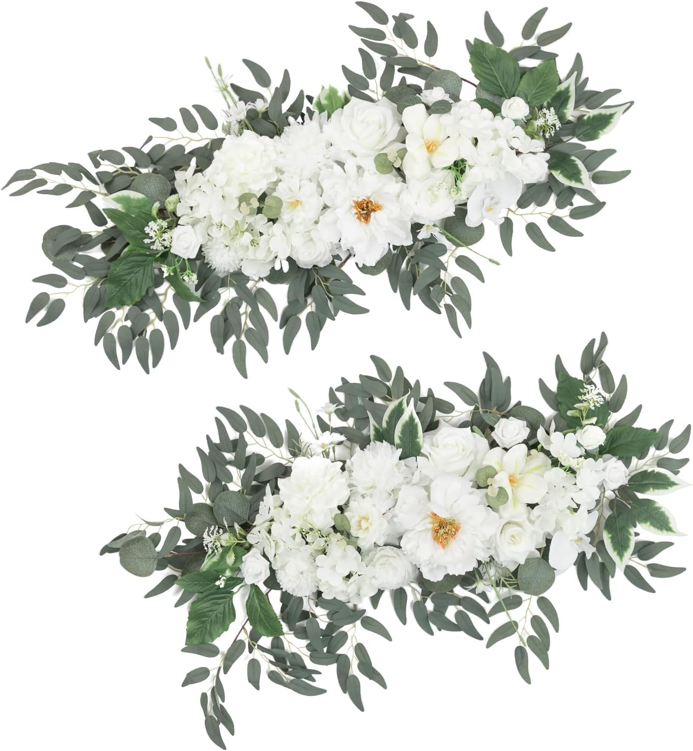 2 PCS Ivory White Eucalyptus & Rose Garlands for Wedding & Home Decor