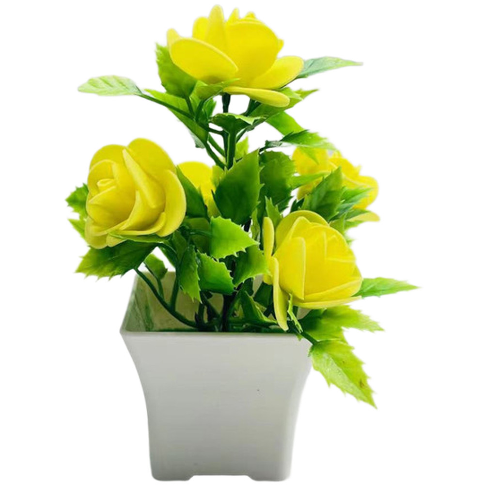 Plastic Artificial Roses in Pot for Home Decor – 14cm Tall Fake Flower