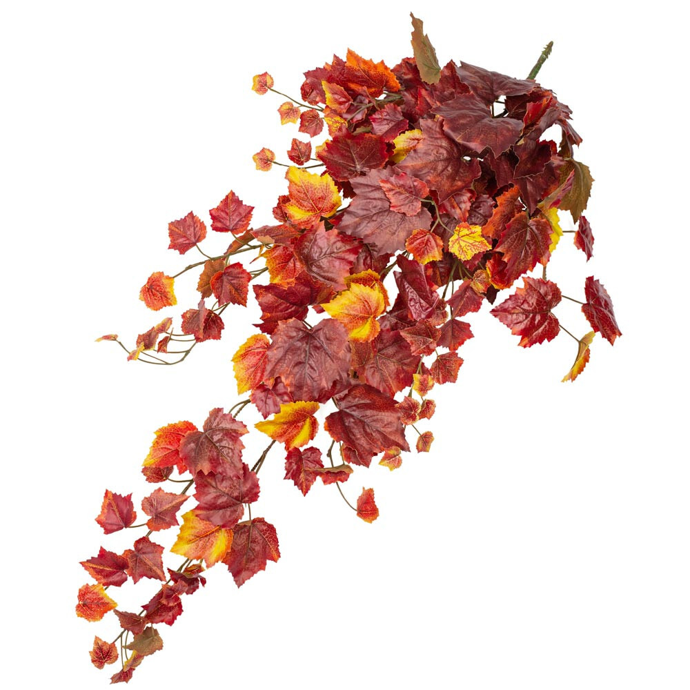 Real Touch Lifelike Rustic Autumn Harvest Artificial Orange Grape Leaf 39″ Bush