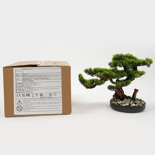 Desktop Artificial Bonsai Pine Tree Decoration Realistic Fake Plant w/ Pebbles