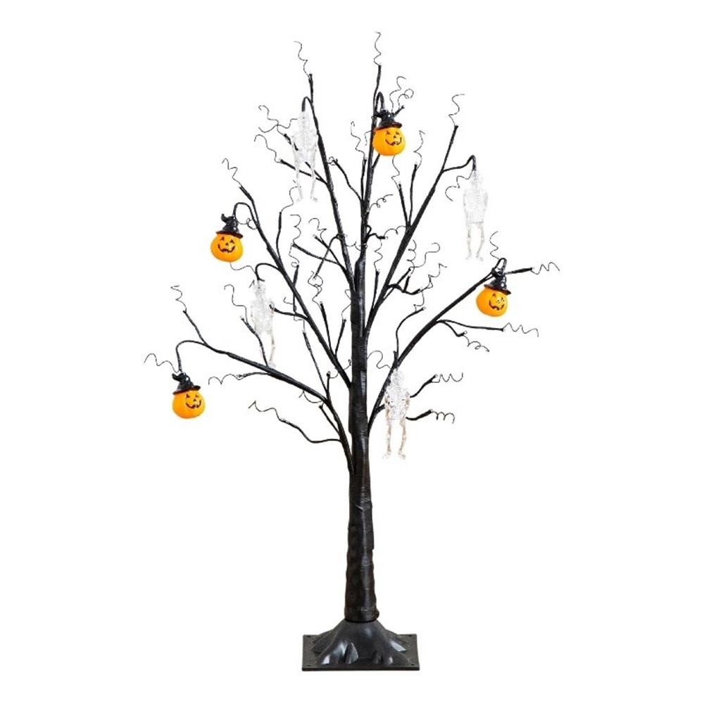 Nearly Natural 3ft Pre-Lit Halloween Pumpkins & Skulls Ornament Tree w/ 48 LED