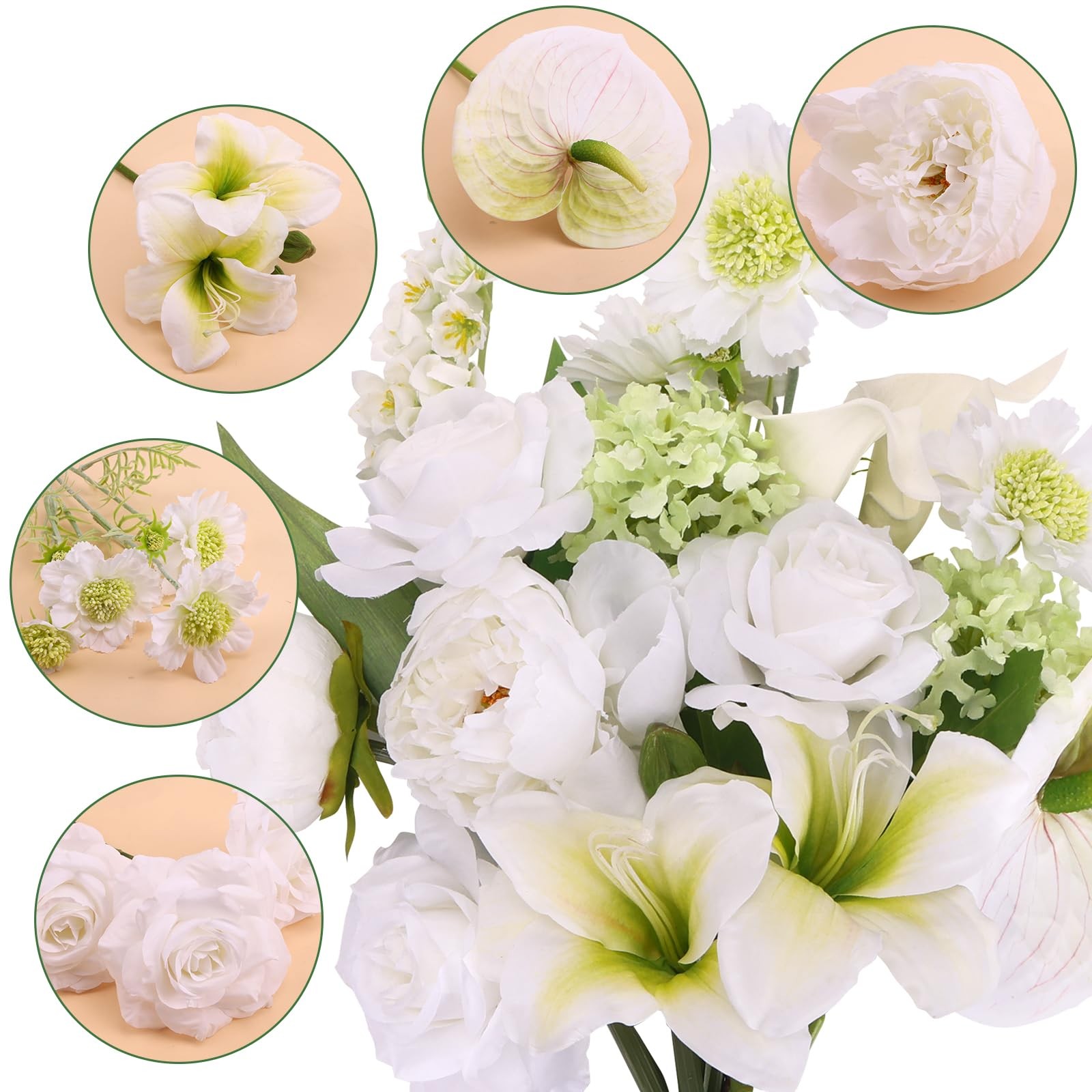 White Artificial Silk Fake Flowers For Vase Faux Wedding Bouquet Centerpieces