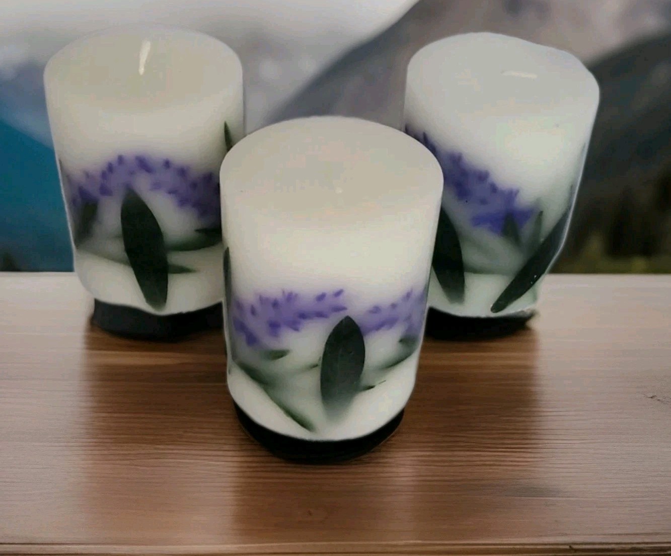 Set of 3 Candles Farm House Retreat Lavender Blossem Purple Green Kohls