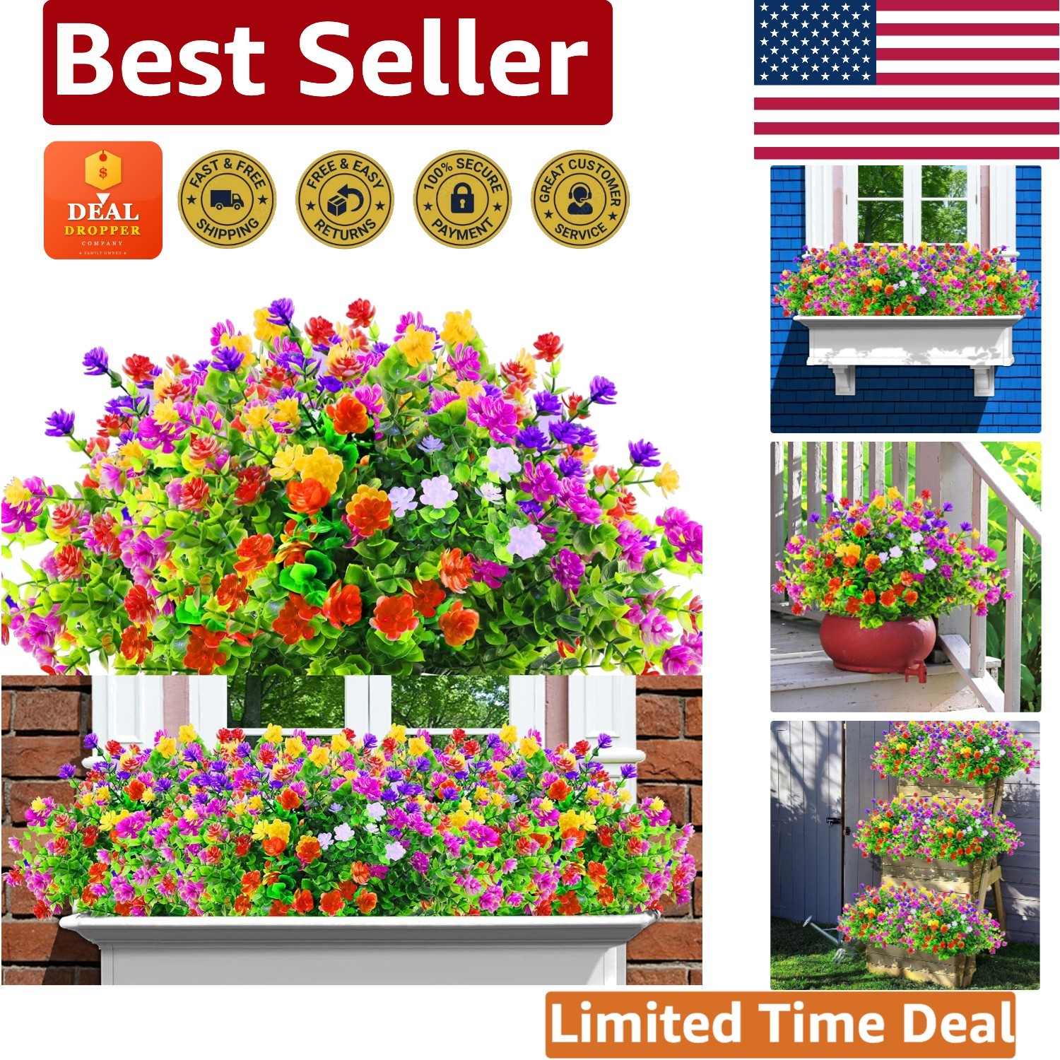 12 Bundles of UV Resistant Faux Silk Flowers for Vibrant Indoor/Outdoor Decor