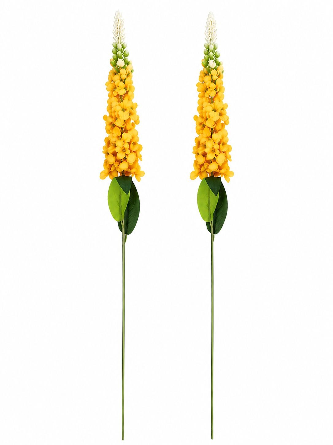 Yellow Snapdragon Stems Set of 2 Artificial Larkspur Spike Flowers 26 Inch Faux