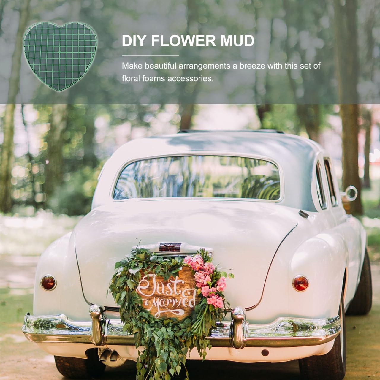 Wedding Car Floral Mud Plate Large Heart Shaped Foam Block 12.6×11.8×1.6 Inch