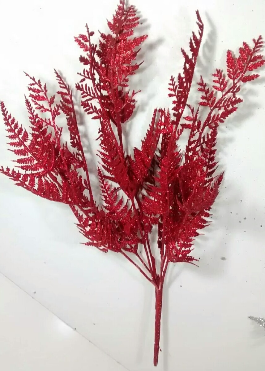 Set Of 6 Mixed Metallic Glitter Red & Silver Berry Sprays Floral Decoration