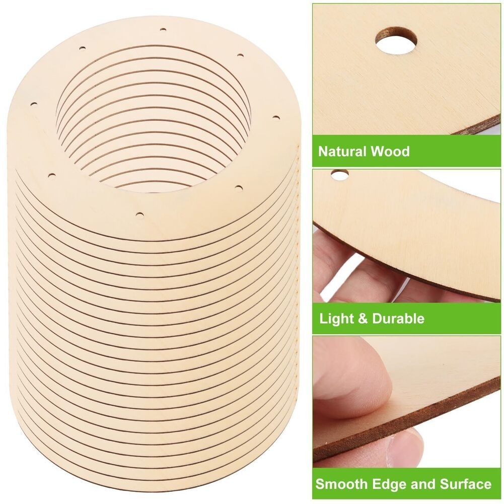20 Pieces Wooden Circle Wreath Frames with For Hanging Holes for Craft Use