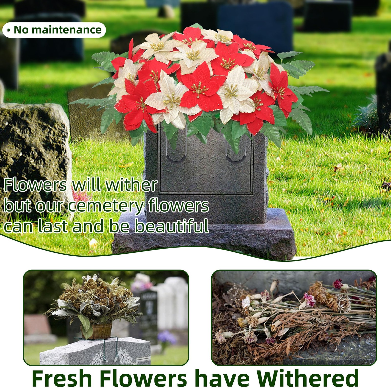Christmas Cemetery Flowers Saddle for Graves,Cemetery Memorial Flowers for Ou…