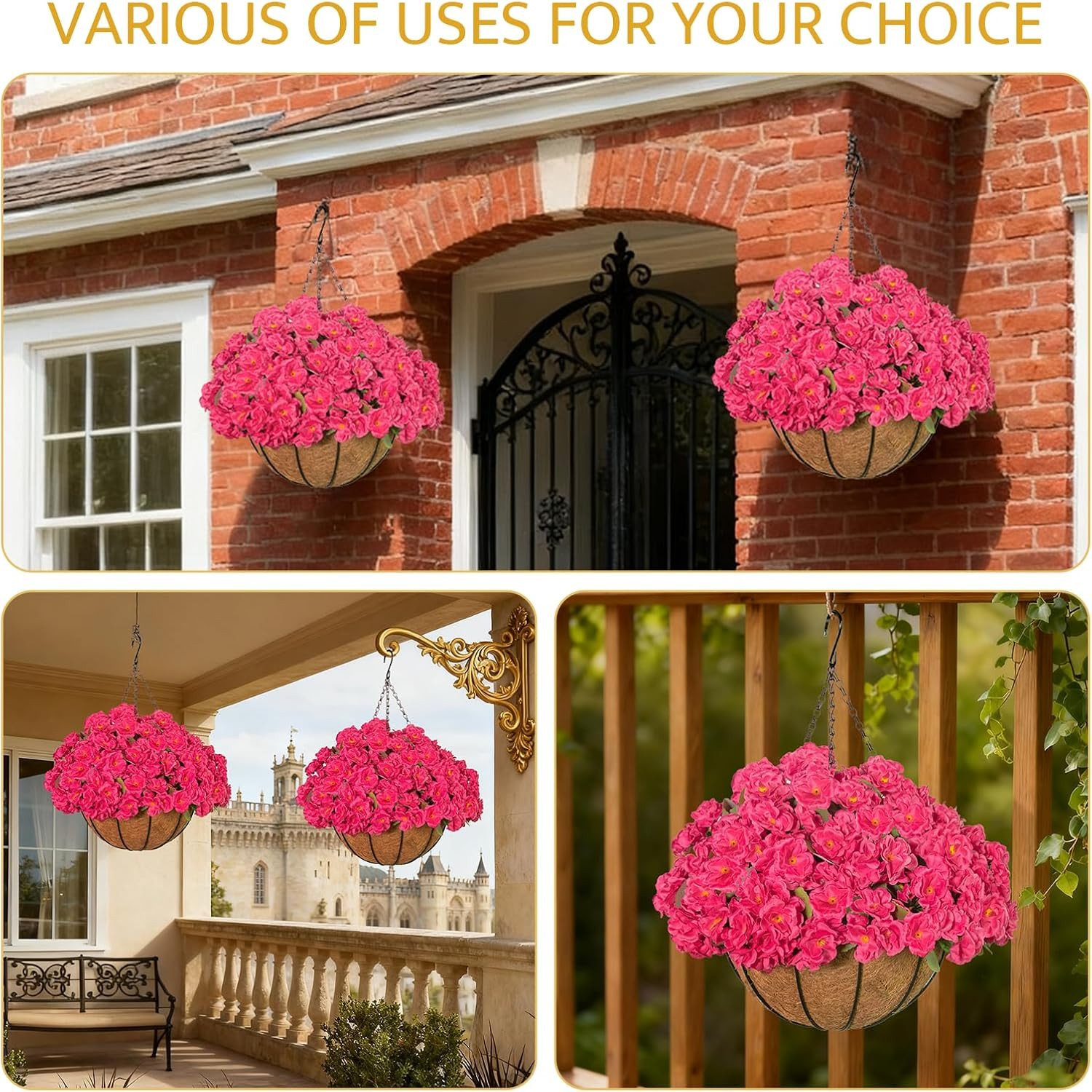 Artificial Flower Plants with Hanging Basket for Outdoor Spring Summer Decor, Ha