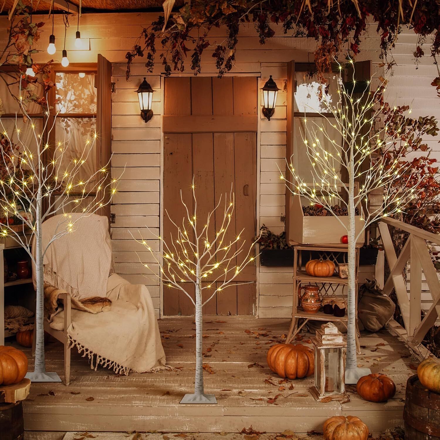 Perfect 4 Feet 6 Feet and 8 Feet Birch Tree,Warm White, for Home,Pack of 3, Fest