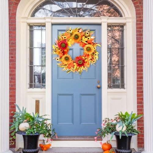 Artificial Sunflower Autumn Front Door Wreath 24″