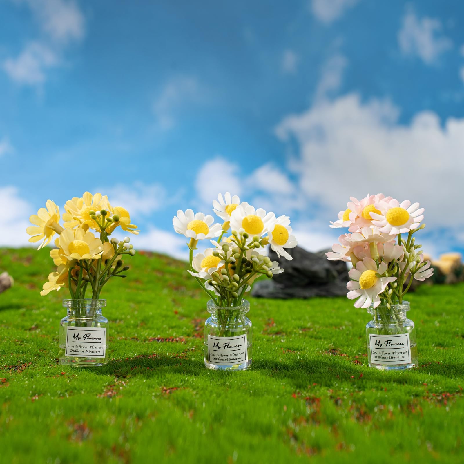 Daisy Flower Car Dashboard Decorations Vase Aesthetic Accessories 3 PCS
