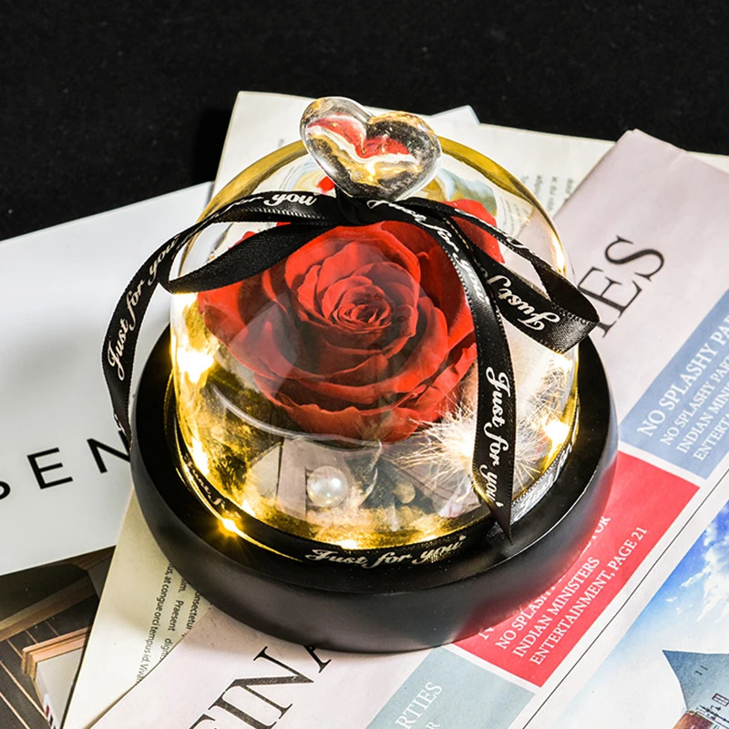 Eternal Rose in Glass Dome with LED Light – Ideal Gift for Women and Moms