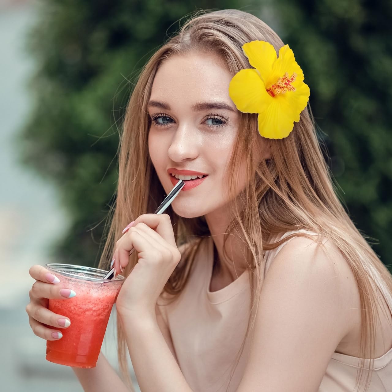 20 Pcs Yellow Artificial Hibiscus Flowers, Fake Hawaiian Flowers for Luau Par…