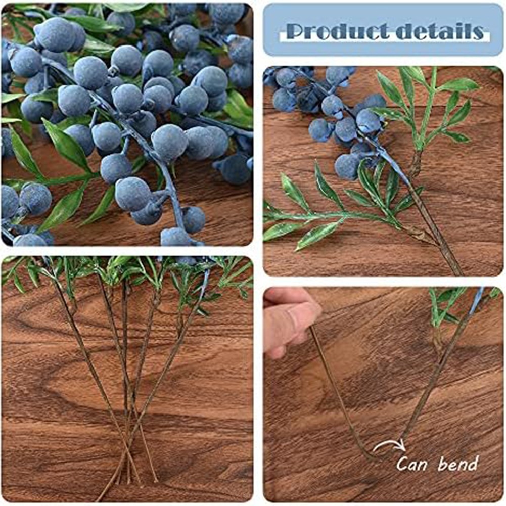Artificial Blueberries Blueberry Stems Lightweight Design Multiple Uses