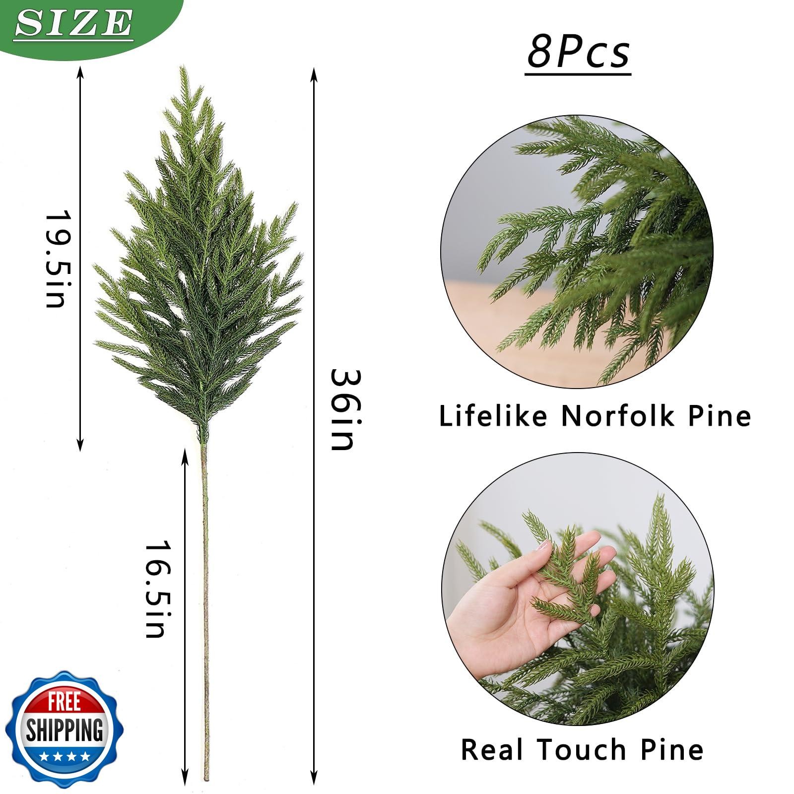 YXZZWL 8 Pcs Christmas Norfolk Pine Branches, 36 Inch Real Touch