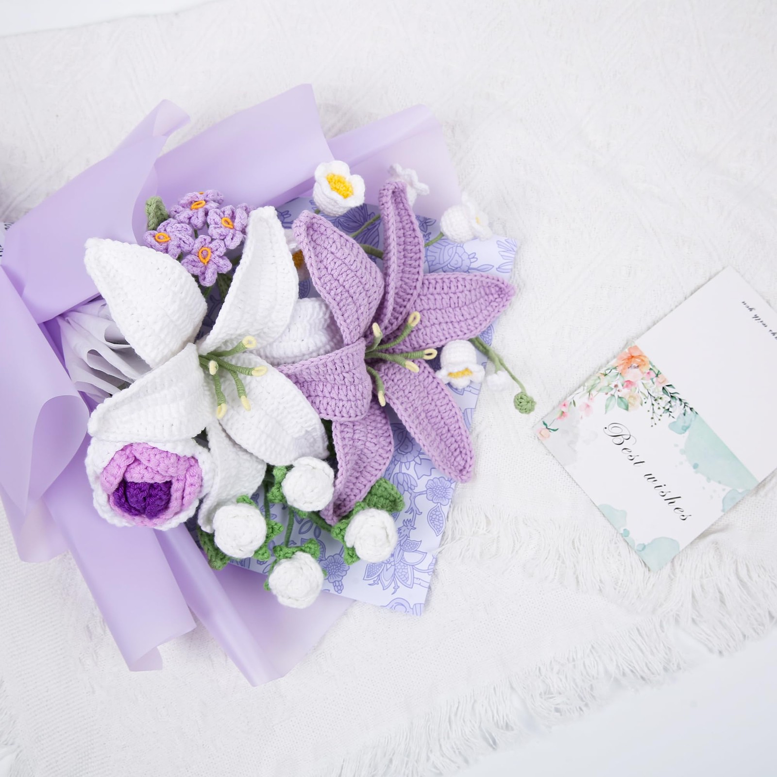 Crochet Flower Bouquet, Handmade Knitted Lily Faux Crochet Flowers for Home D…