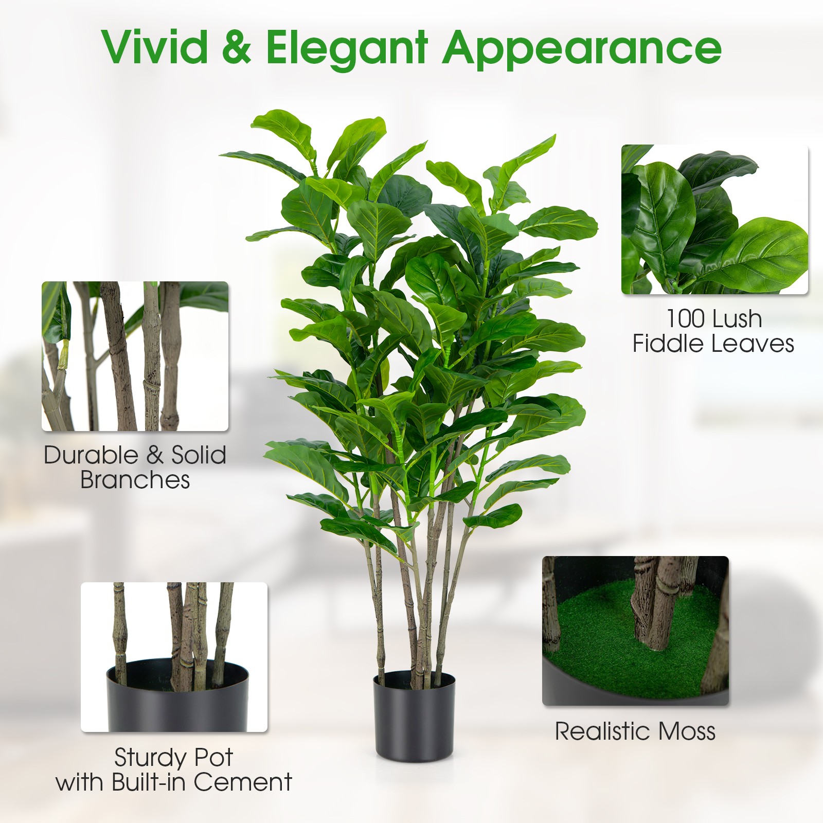 2-Pack 51″ Artificial Fiddle Leaf Fig Tree Home Office Greenery Plant Decoration