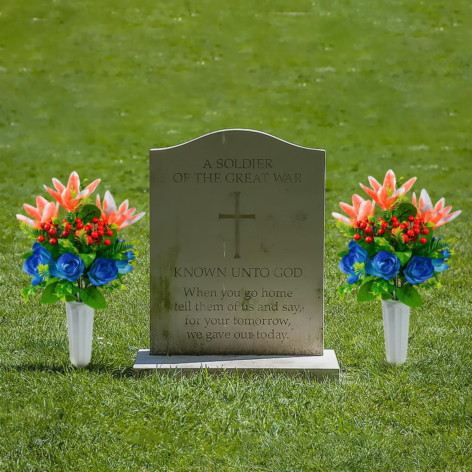 Artificial Cemetery Flowers for Grave, Set of 2 Artificial Memorial Flowers with