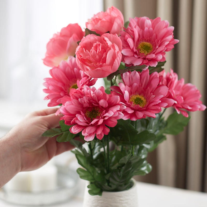 22″ Pink Artificial Peony and Gerbera Floral Bush