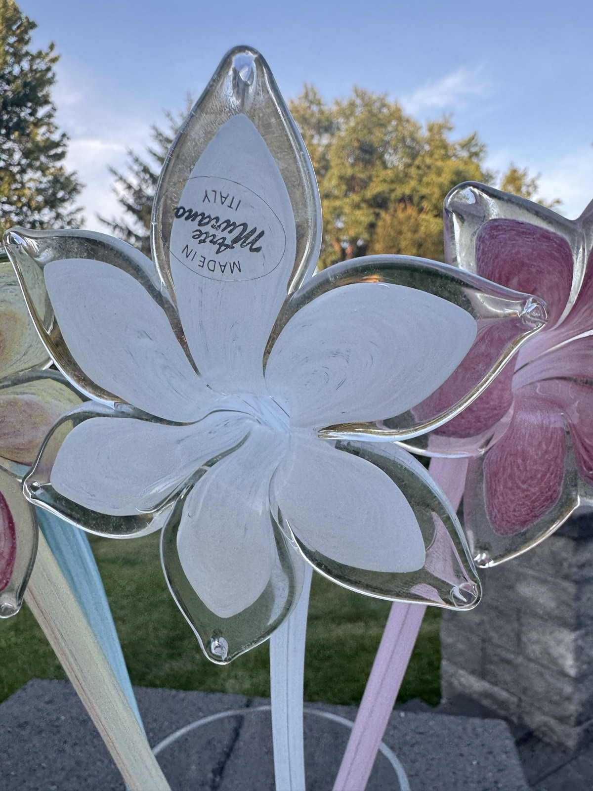 Arte Murano Italy Art Glass Flower Stems Hand Blown White Pink Blue 17.5″~4 Pc