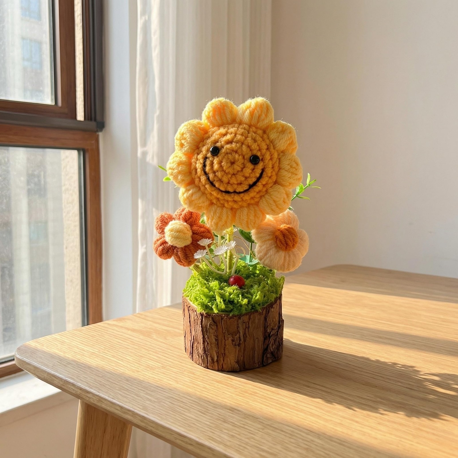 Handmade Crochet Sunflower Bouquet Potted 5.5 inch,Knitted Artificial Flower …