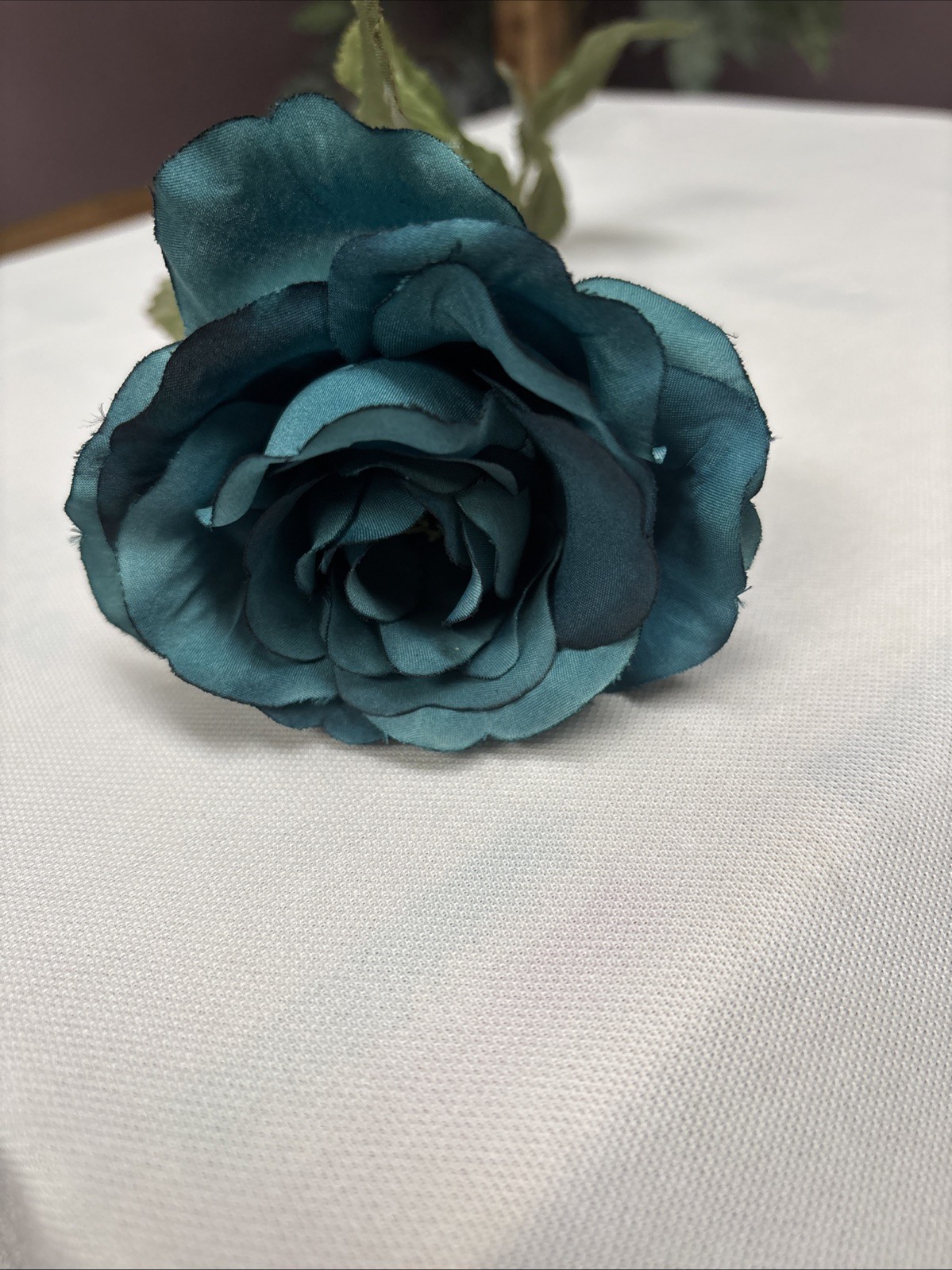 SILK OPEN TEAL ROSE 3.75″ FLOWER 24″ STEM