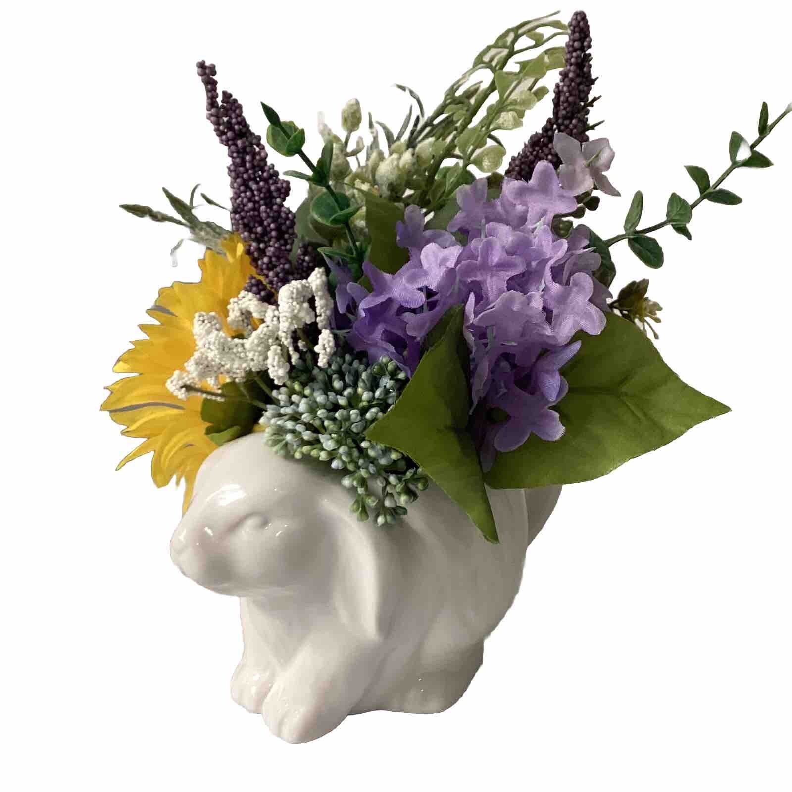 Cottage Ceramic Bunny Floral Decor “French Countryside” Sunflowers & Lavender
