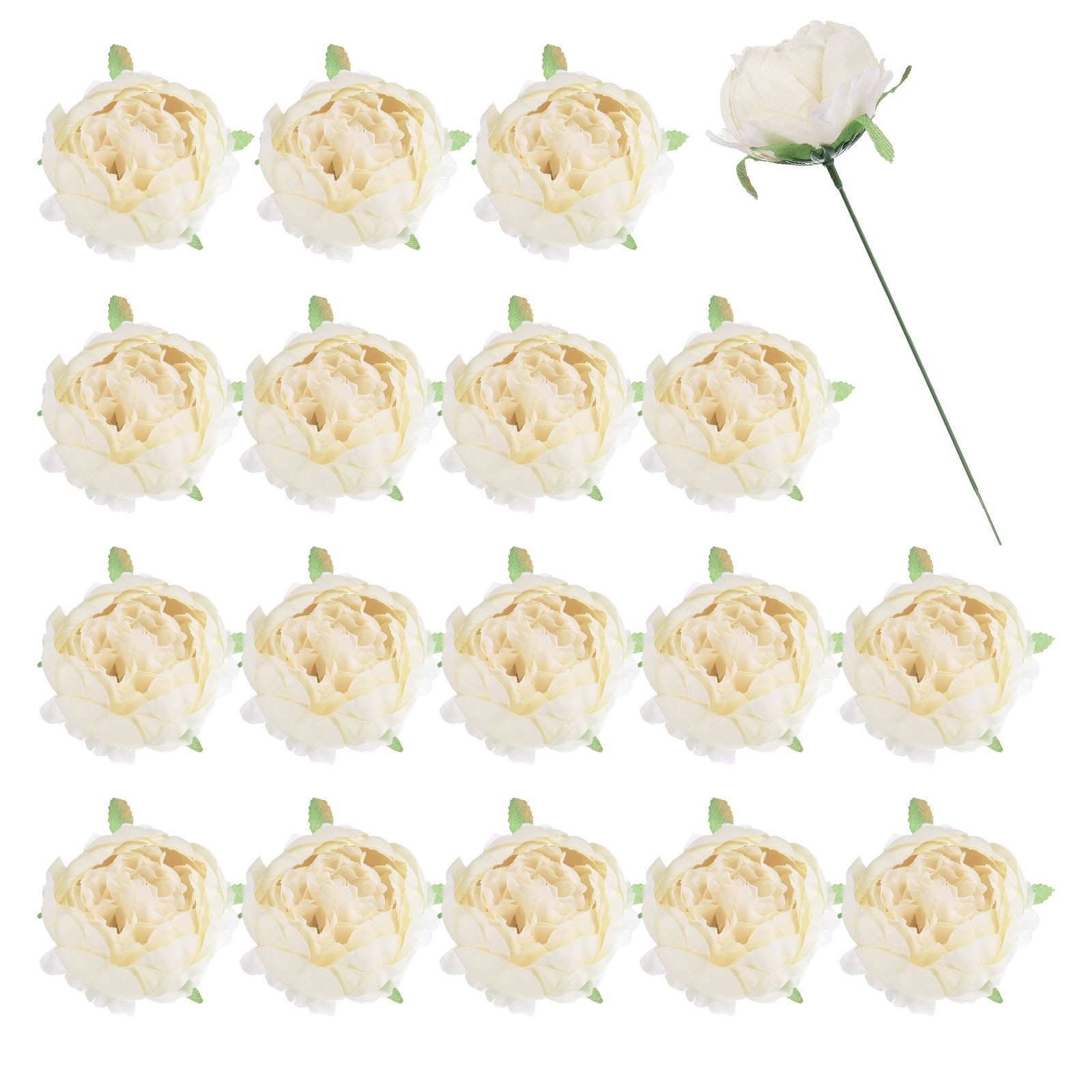 25Pcs Peonies Artificial Flowers Fake Peony Flowers with Stems Beige