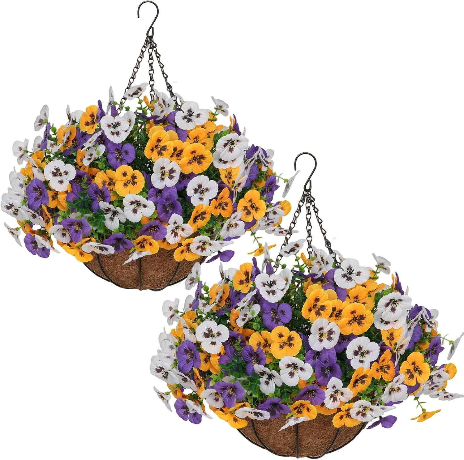 24 Pcs Silk Pansy Hanging Flowers with Basket for Outdoor Home Decor