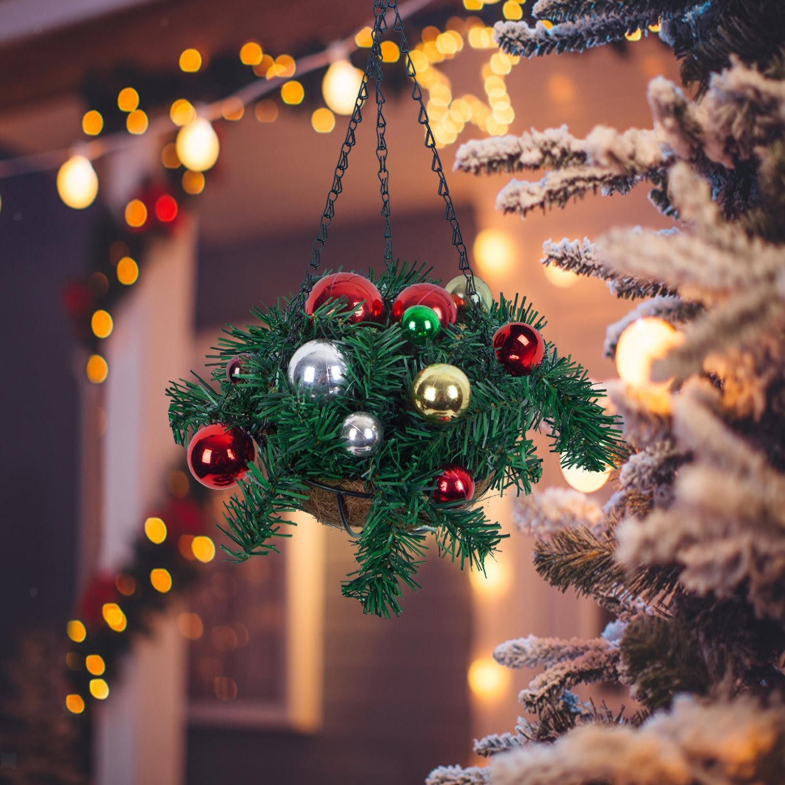 Christmas Hanging Basket Wreath Xmas Decoration Front Door Wreath