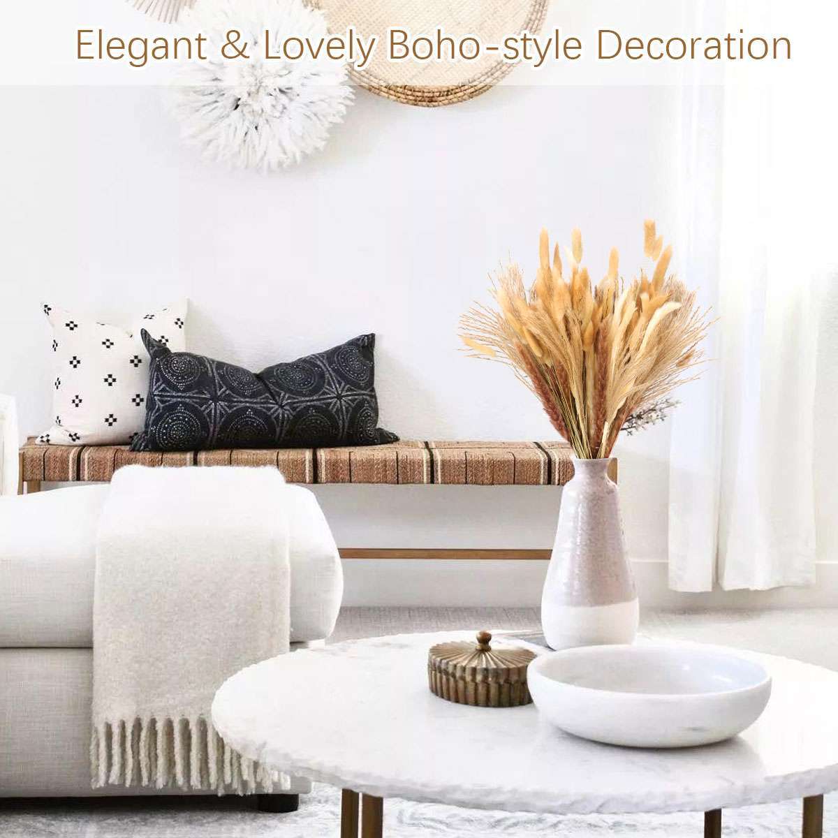 100PC Natural Dried Pampas Grass Boho Home Decor Bouquet Phragmites Dried Flower