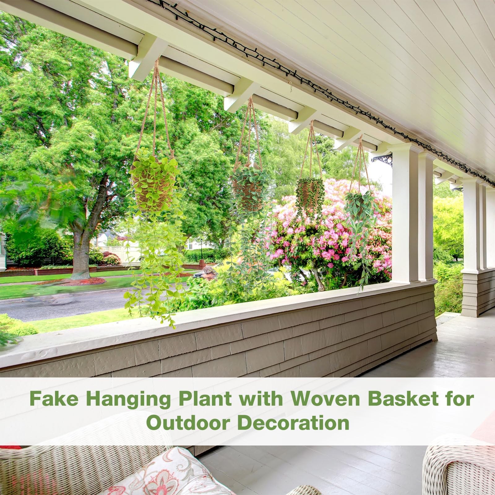 Summer Mini Hanging Artificial Plant with Woven Basket Boho Fake Plants Ivy F…