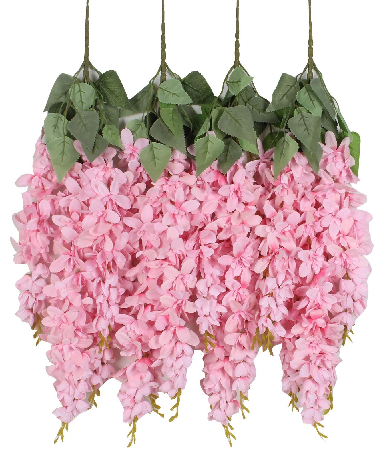 Silk Wisteria Artificial Fake Flower Hanging Vine Bush Pink 2.13 Feet 4 PCS