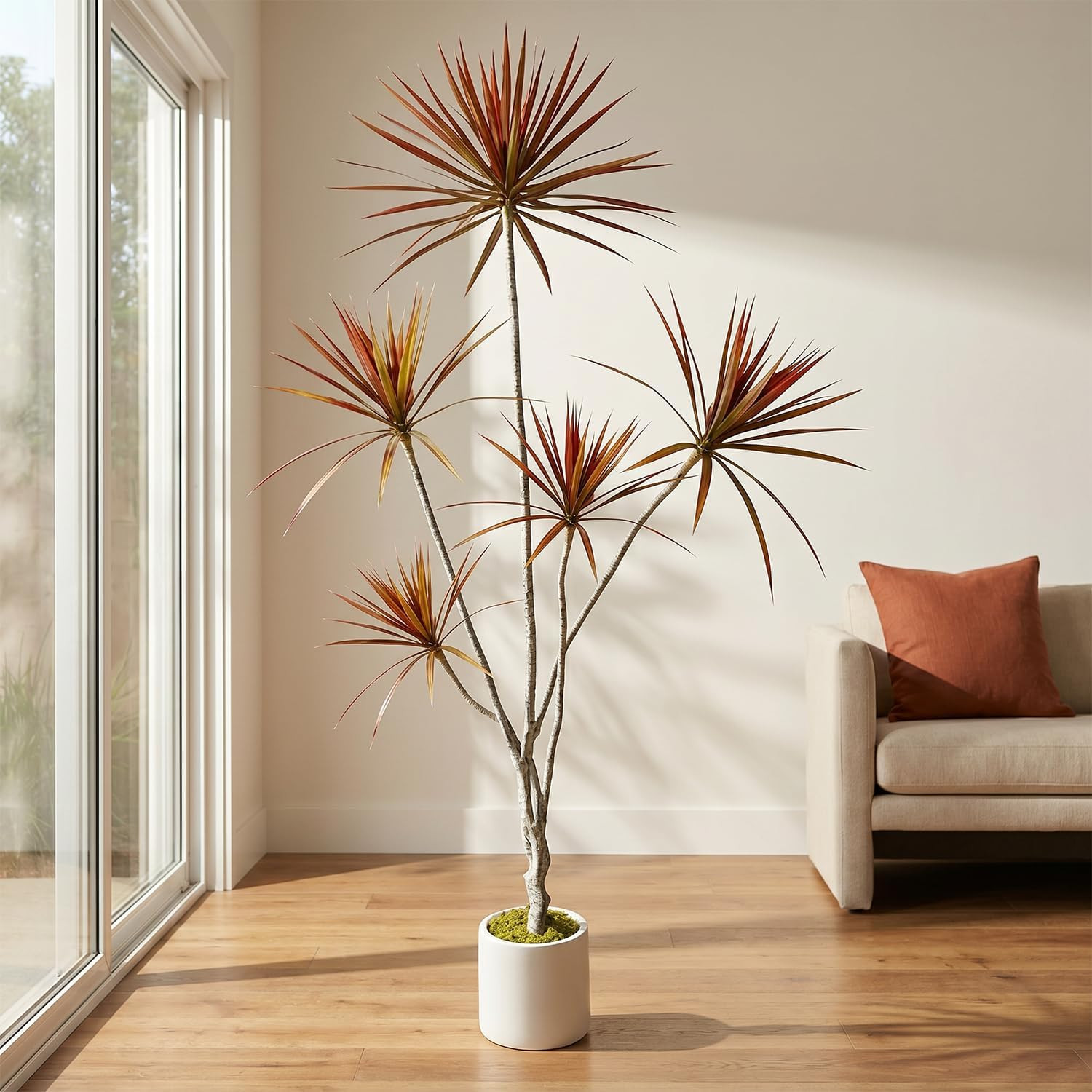 Artificial Dracaena marginata Tree, 6ft Tall Tropical Faux Tree | Rust Red Folia