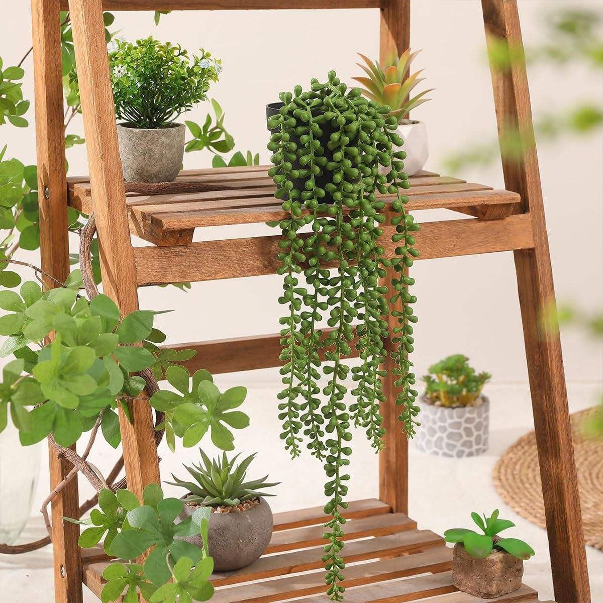 6pcs Fake Hanging Succulents Plants,String of Pearls Plant Artificial Greener…