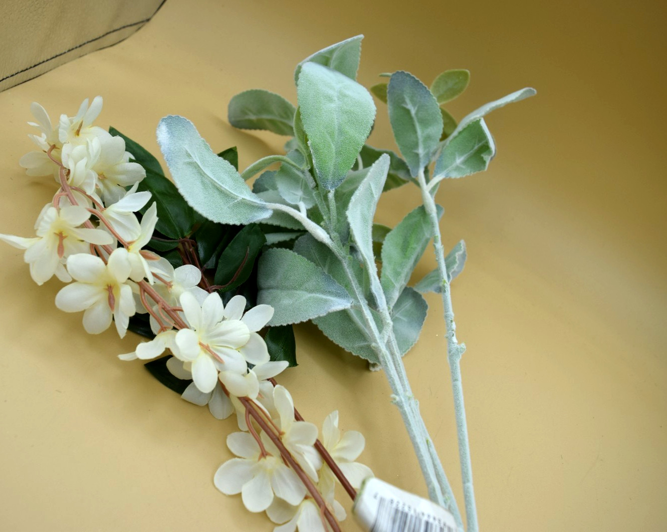 3 Artificial Faux Floral & Flocked Green Stems For Crafts Floral Decor
