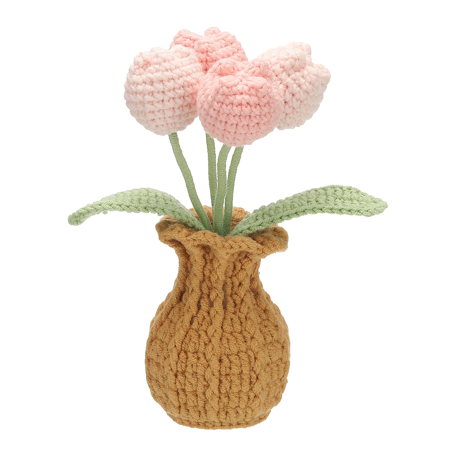 Crochet Flowers Tulip Artificial Flowers Little Potted 4 Flowers Gradient Pink