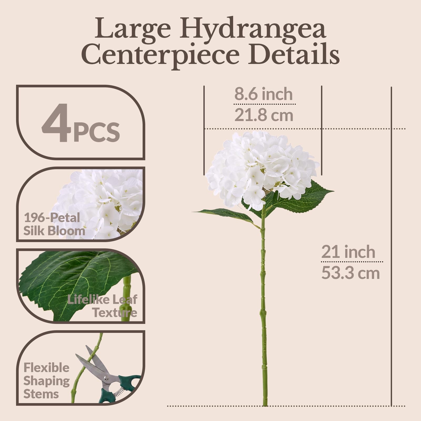196-Petal Artificial Hydrangea Flowers for Indoor & Outdoor Decor, 4PCS Real …