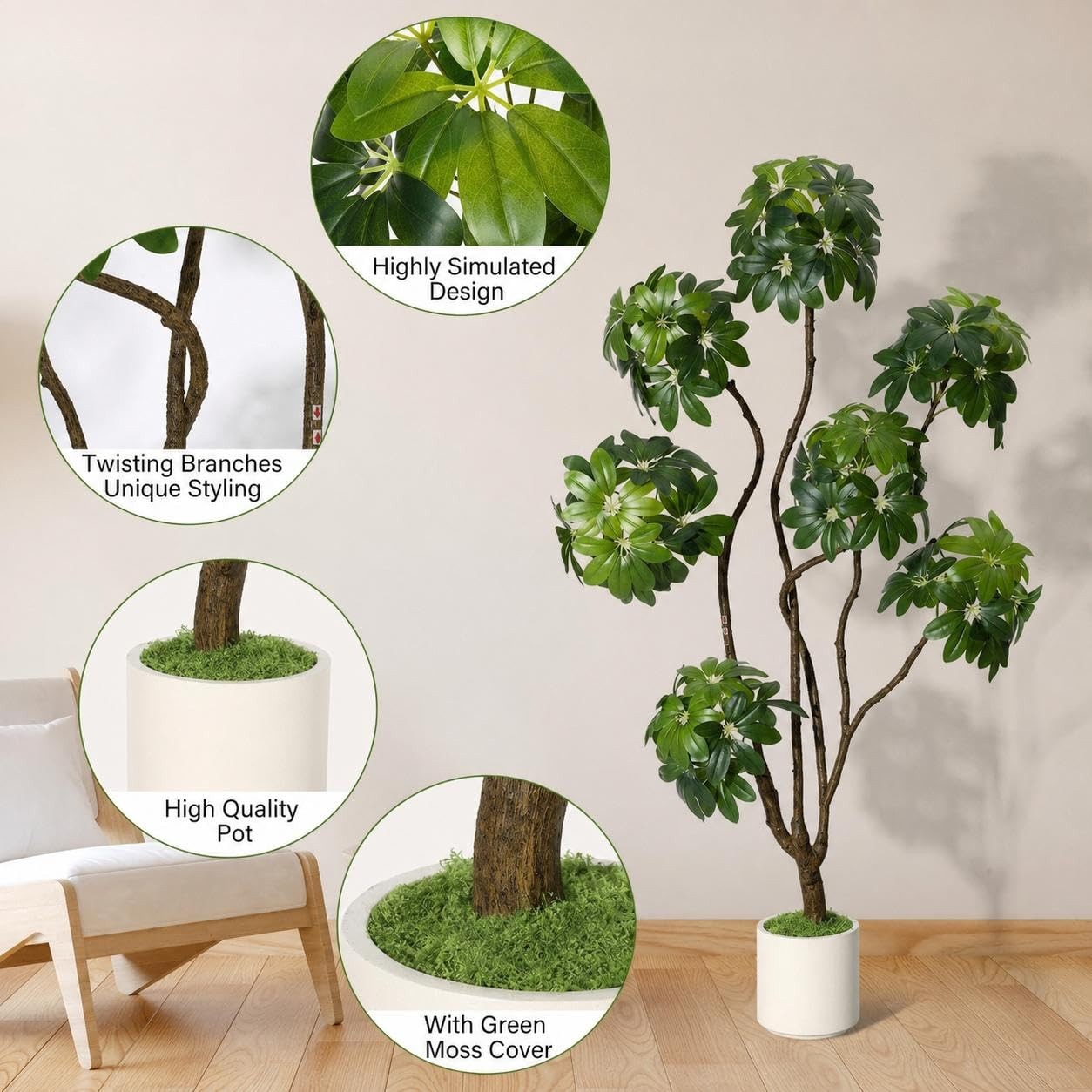 Faux Black Olive Tree 5ft, Faux Floor Plant with White Planter Pot, Multiple …