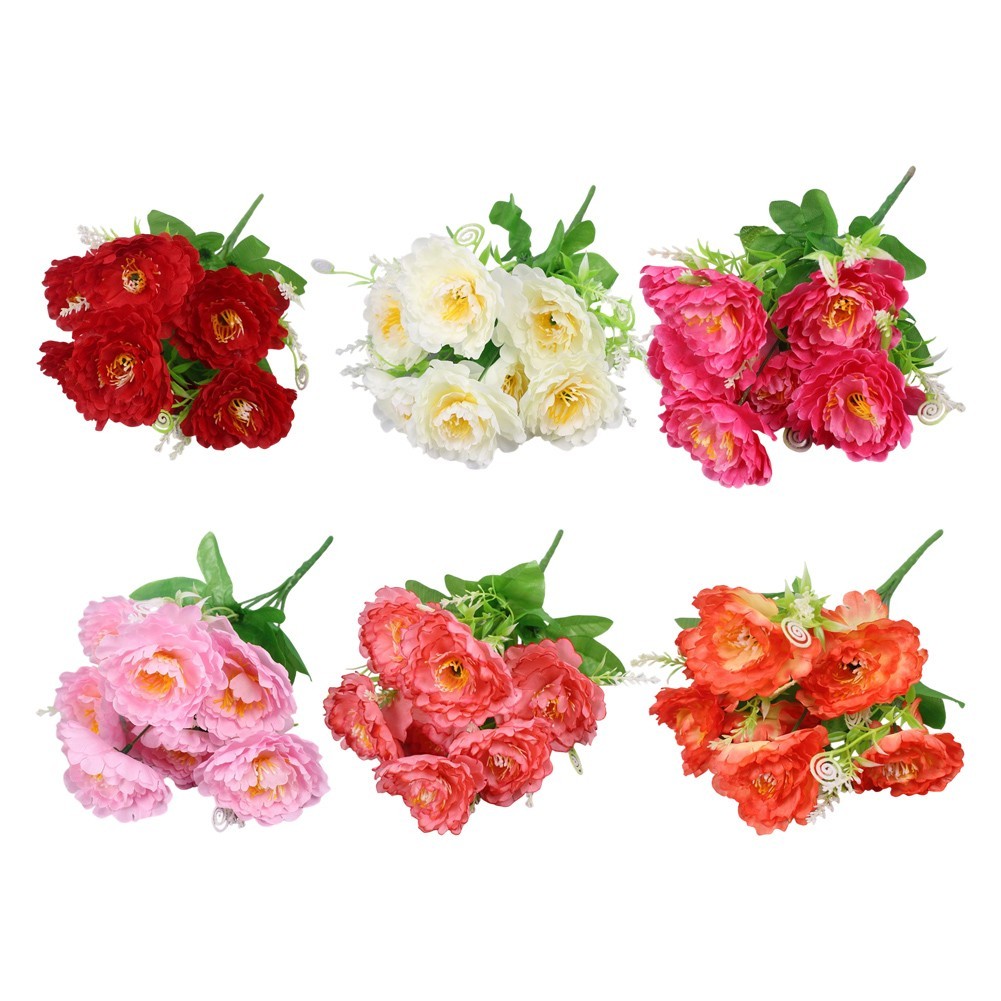 7 Stem Artificial Peony Bouquet with 6cm Blooms for Home Office Party Decor