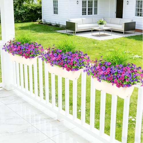 Artificial Flowers for Outdoors, 14 Bundles UV Resistant Fake Double Purple